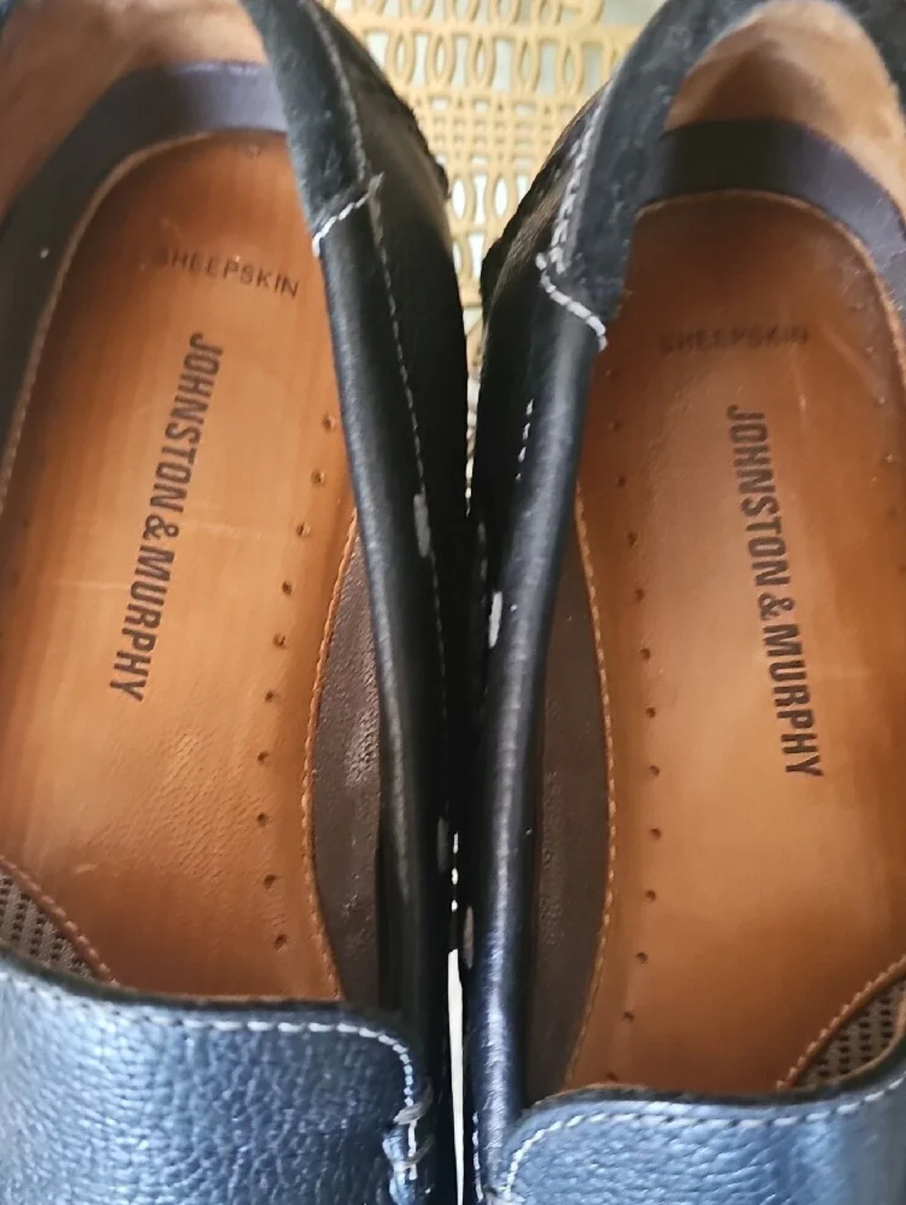 Johnston & Murphy Black Leather Moc Toe Slip-Ons